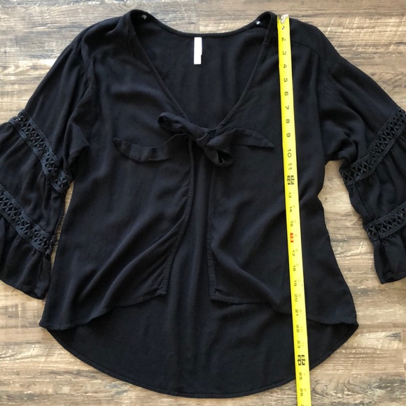xhilaration black bell sleeve tie front top - Picture 7 of 10